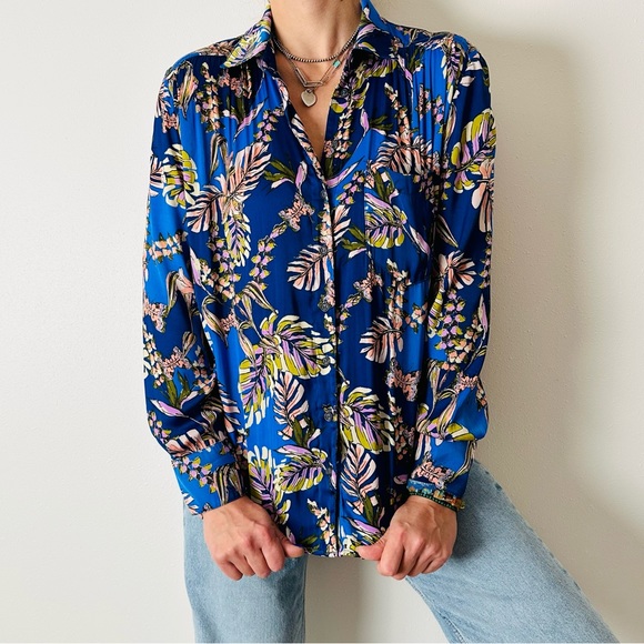 Free people under the palms button down blouse floral boho - Picture 2 of 8